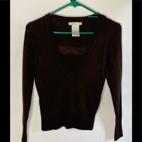 Design History Brown Vneck Sweater Sz Missy Sm 4/6 - Picture 2 of 6